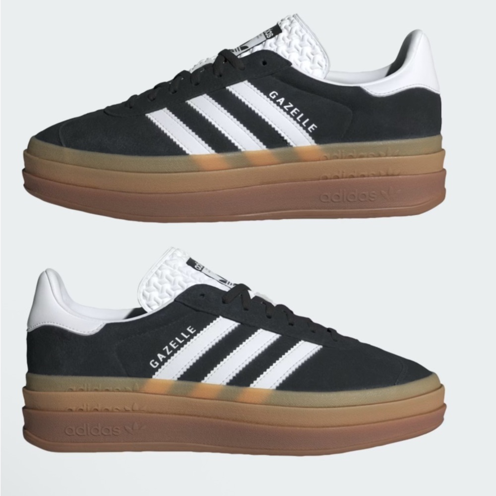 W’s Adidas Gazelle Black and White with Gum Sole. Like NEW!! Size 9